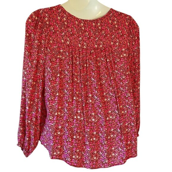 Lucky Brand Purple Print BOHO Top Balloon Sleeve with Pintucks Button Front XL - Picture 4 of 9